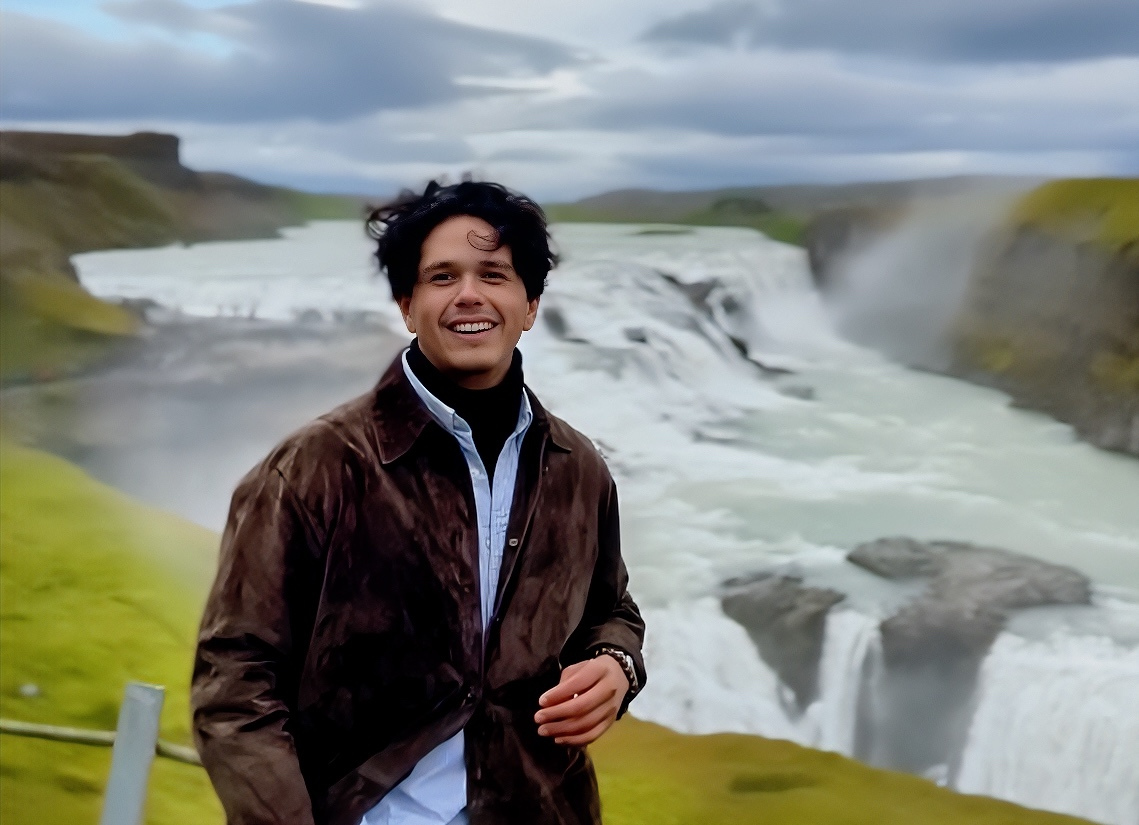 Kevin Recinos at Gullfoss waterfall in Iceland